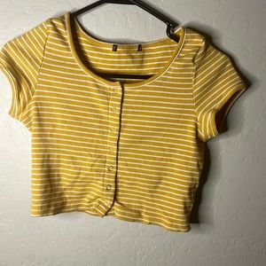 Yellow crop top with white stripes